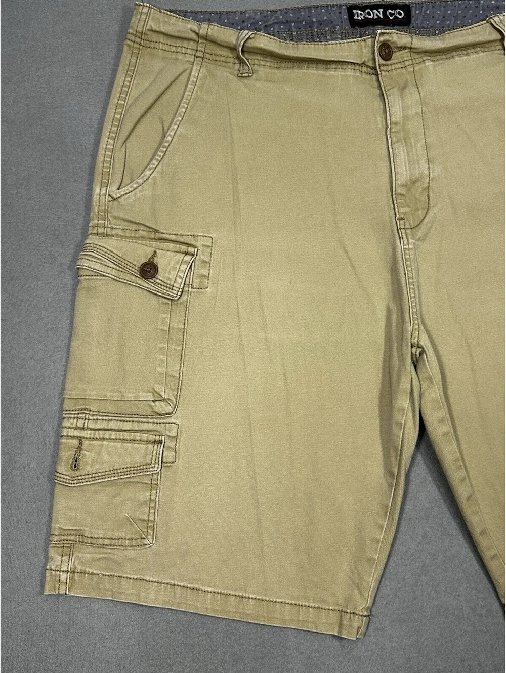 Iron Co Mens Cargo Casual Shorts Size 40 Khaki Beige Stretch Cotton Utilit